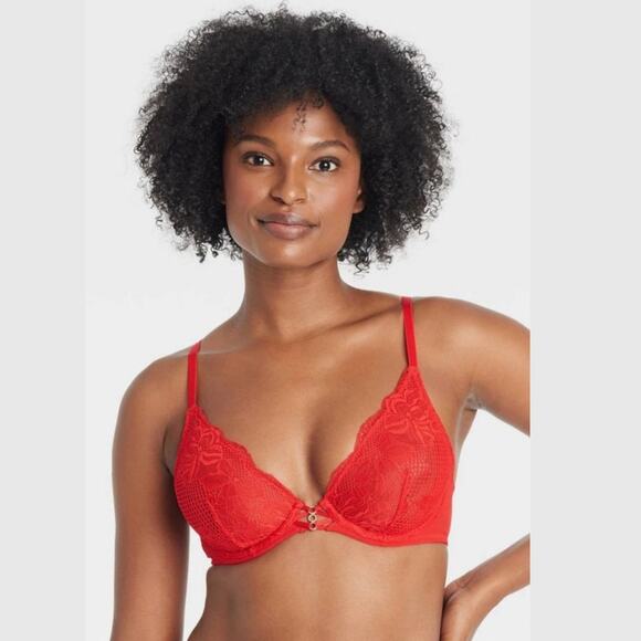 Auden Unlined Full Coverage Comfort Underwire Bra Gold Ring Accent Red Lace 36D - Picture 1 of 6